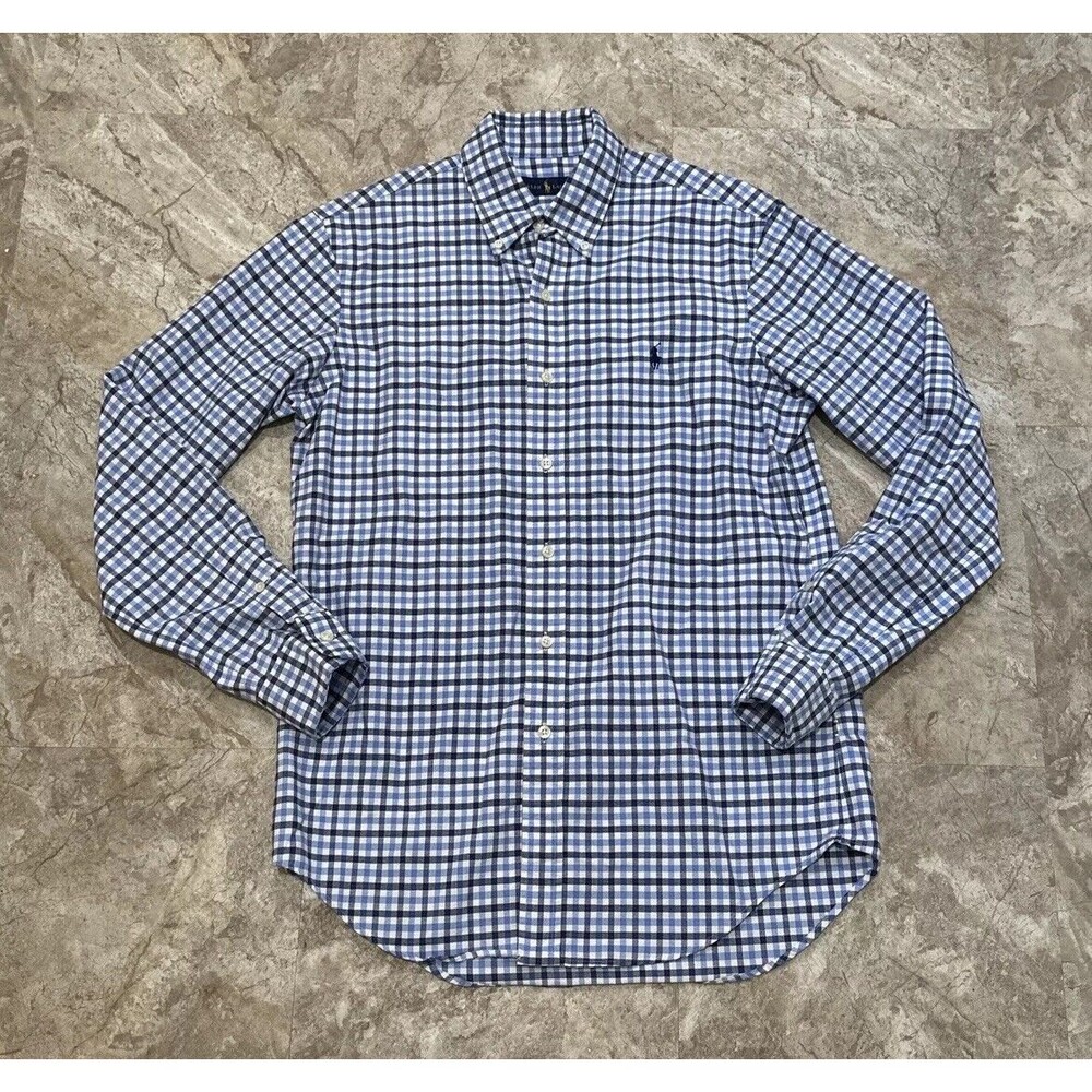 Mens Size Small - Polo Ralph Lauren Blue Plaid Long Sleeve Button Up Dress Shirt
